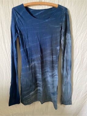 Hard Tail Blue Tie-Dye Long Sleeve Scoop Neck Mini Dress